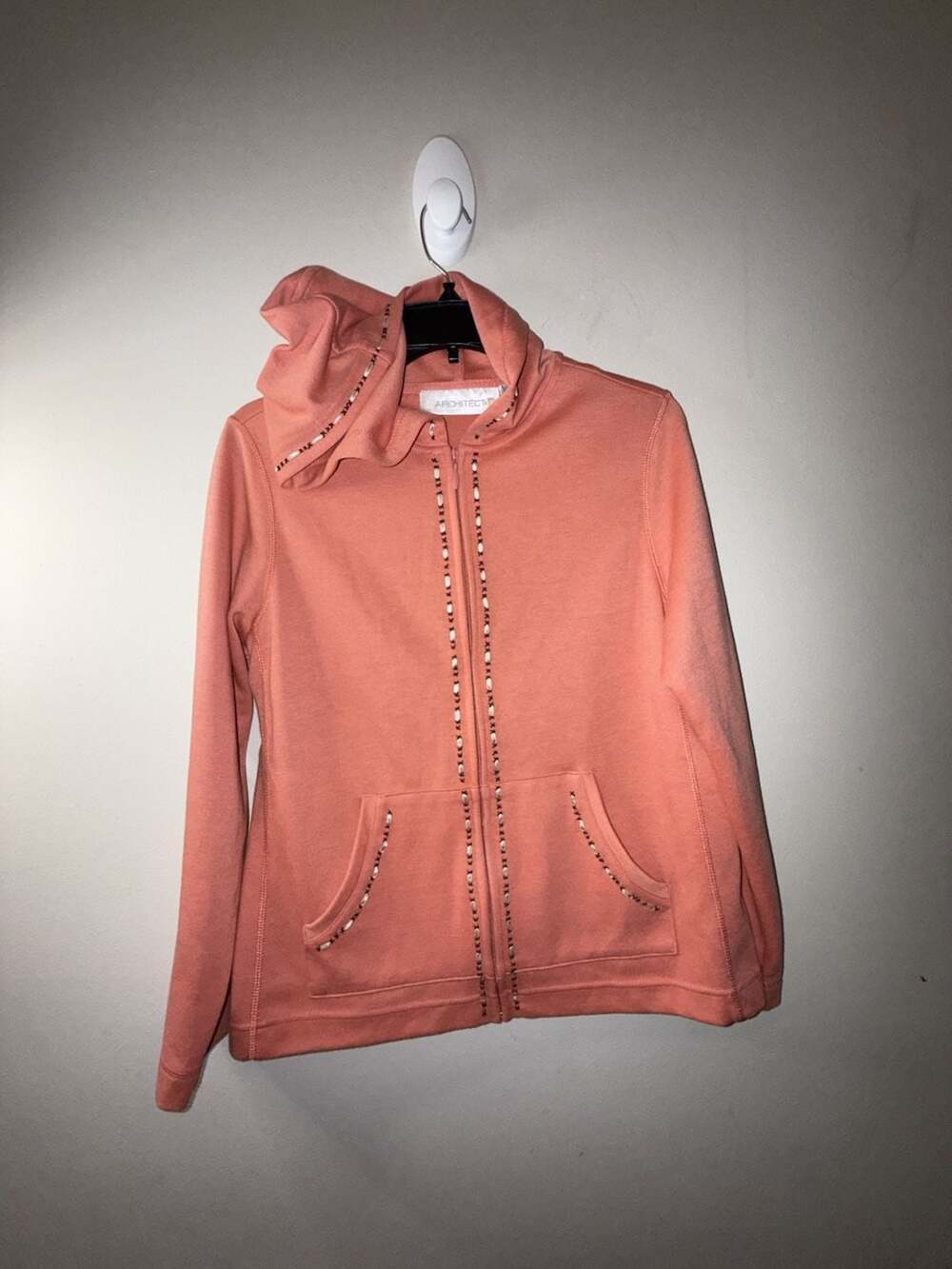 Architect Women's Coral Zip-Up Hoodie with Embroidered Trim Detail